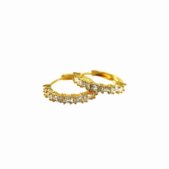 Sparkling Crystals One inch height High Quality 18K Gold Filled Hoop Earrings - Picture 2 of 6